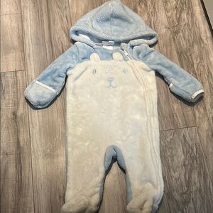 Cozy Blue and White Hooded Baby Onesie